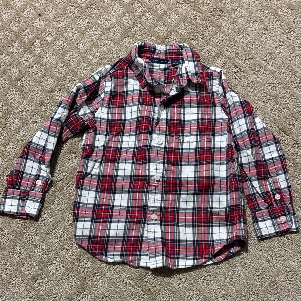 Janie and Jack Plaid Kids Shirt - Red and White